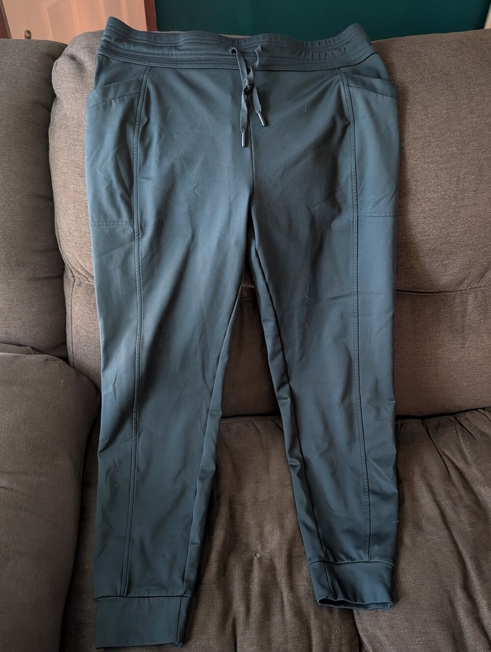 Women's Fleece Lined Jogger Pants in Dark Teal - Performance Drawstring Waist